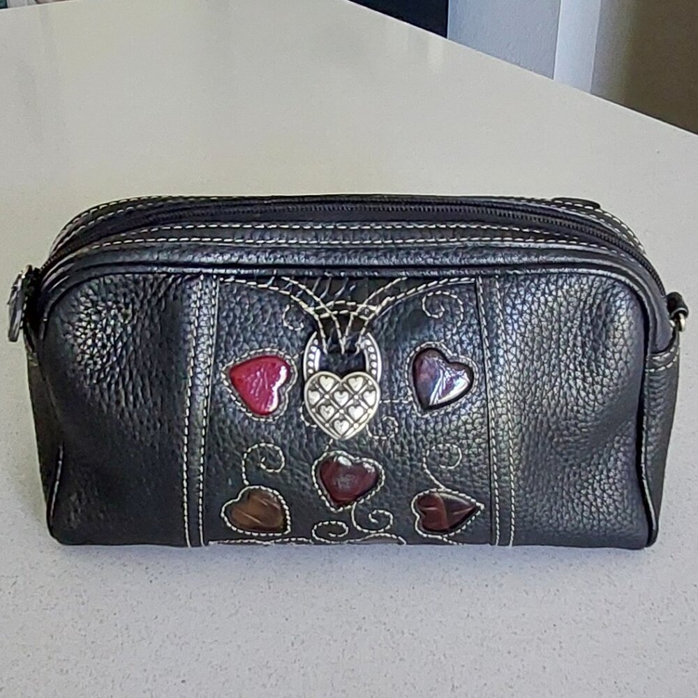 Vintage Brighton Black Leather Crossbody with Multi-color Hearts